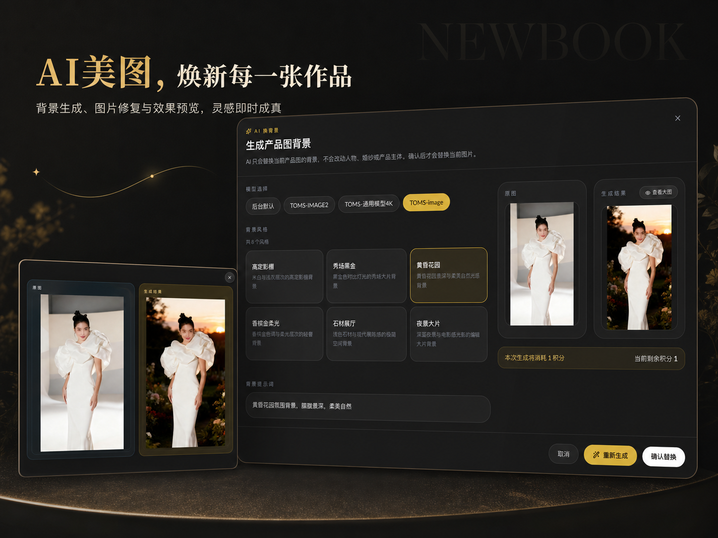 NEWBOOK AI 美图背景生成界面